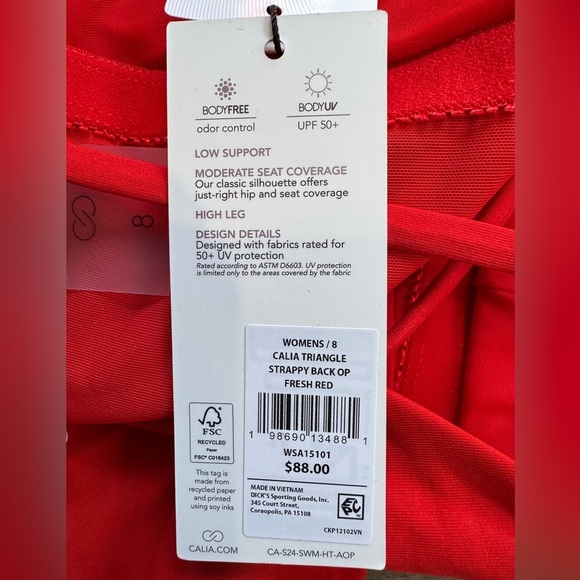 CALIA TRIANGLE STRAPPY BACK ONE PIECE SWIM BATHING SUIT SZ 8 (A-C) FRESH RED NWT - Picture 9 of 10